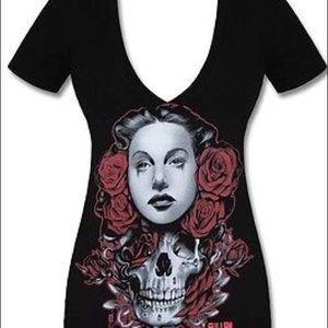 2015 “SKULL ROSE” Tribute Sullen Angels Custom Tattoo Design Retired NWT SM Tee